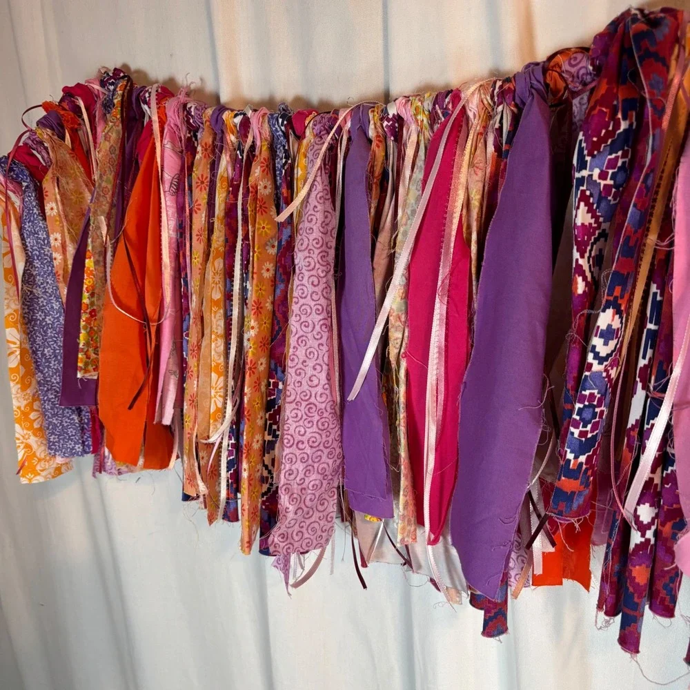 Boho Fabric Scrap Garland Pink Purple Nursery Party‎ Banner Wall Decor 40in